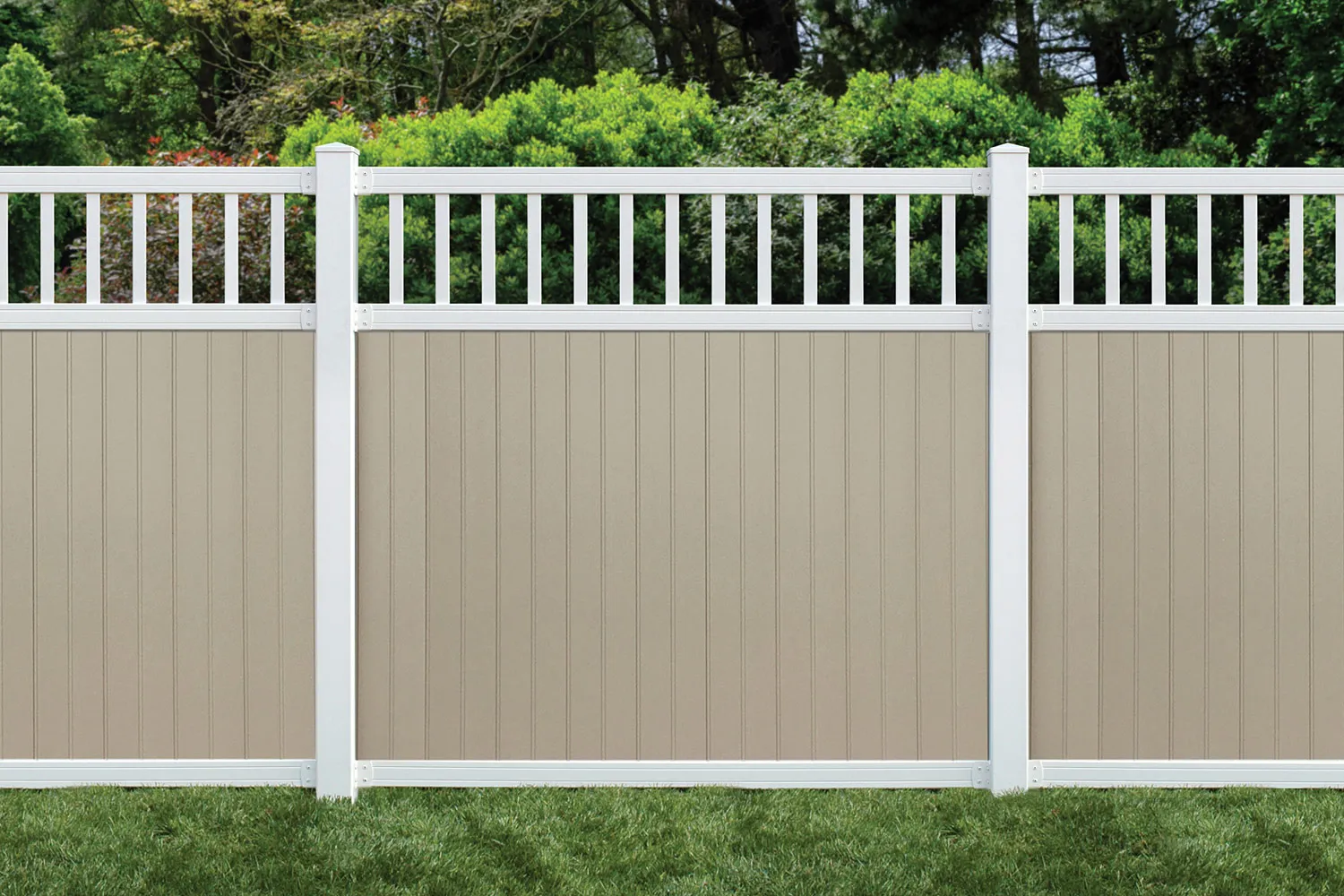 6' x 6' Belfast Spindle Top Privacy Fence Panels and Gate Tan-White 1007 - Privacy Fence