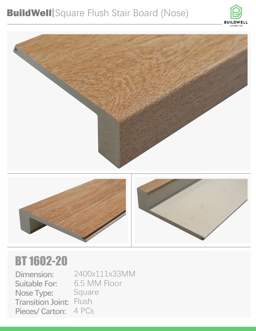 Vinyl Floor Square Nose Honeywood image 1